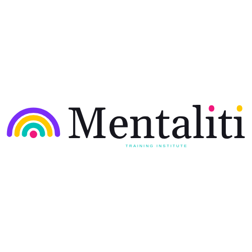 A rainbow with black text next to it that says 'Mentaliti'. The first I is dotted with red and the second with yellow.