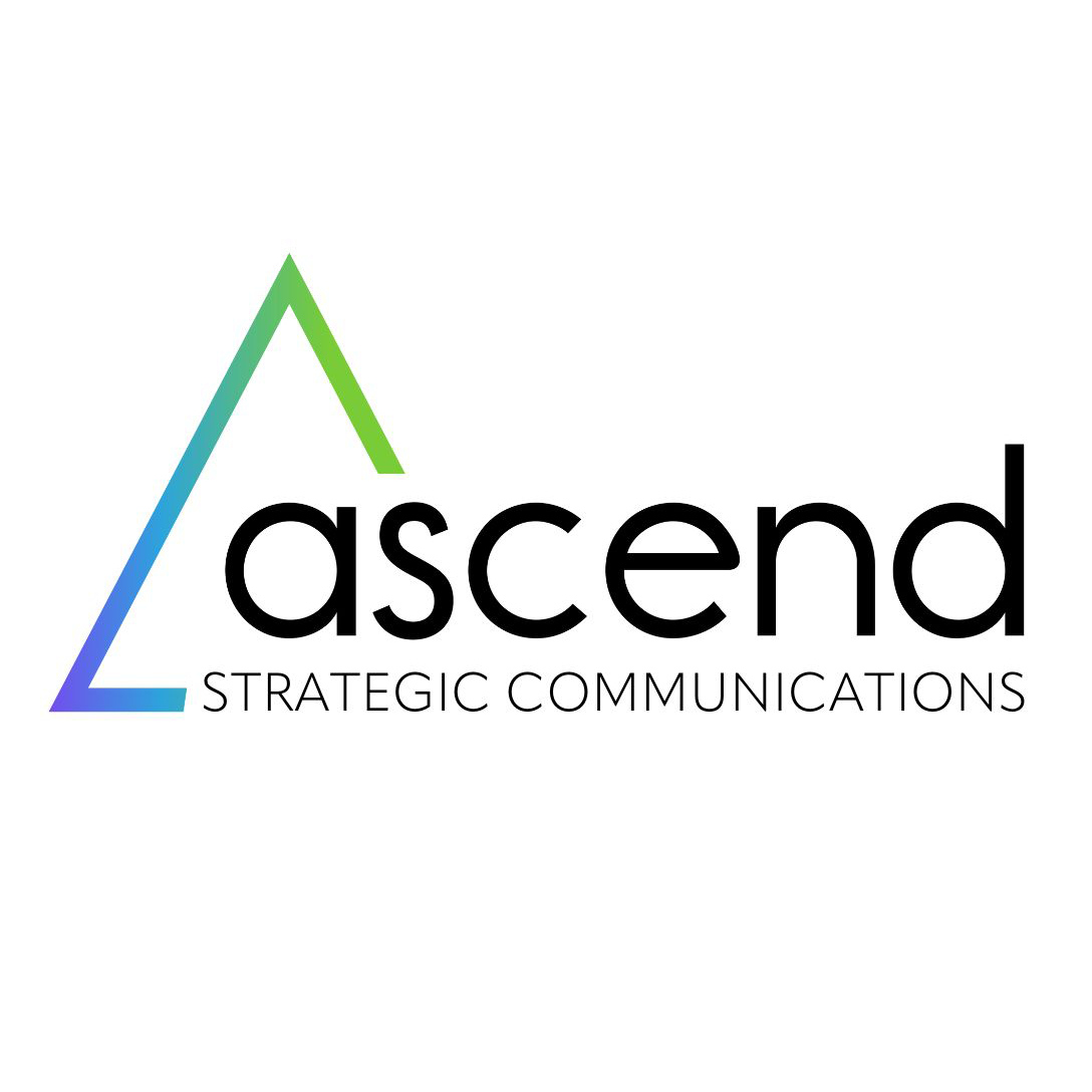 Ascend communications logo. 'Ascend' is in lower case text and 'strategic communications' is below it in all caps. To the left of the text is a blue, green, and purple triangle outline.